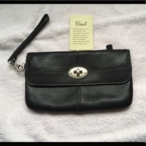 Fossil dark brown wallet wristlet